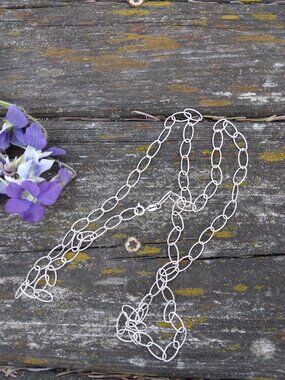 Sterling Silver Diamond Cut Textured Link Necklace 30 Inches Long Adjustable